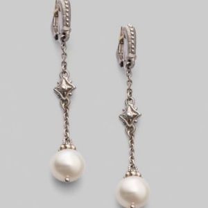 Judith Ripka Pearl Drop Earrings 2 3/4 inches long